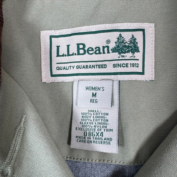 VTG LL Bean Women M Utility Field Barn Jacket Green Canvas Corduroy Chore Coat - Picture 6 of 16